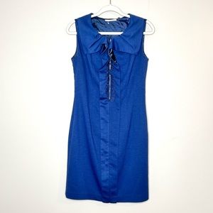 NWOT Tahari Ruffle Collar Neck Sleeveless Knee Length Dress Blue Cocktail Party